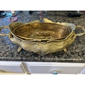 Large Brass Jardiniere with Liner -French Planter Centerpiece Vintage